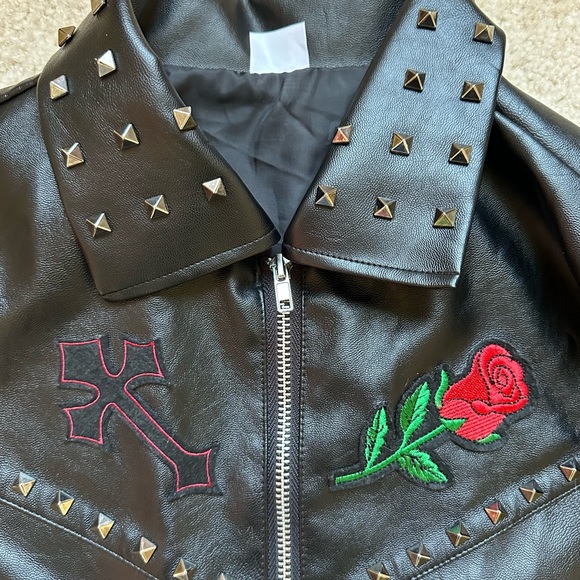 Black Girl Gang Punk Faux Leather Full Zip Jacket Size S - Picture 3 of 9
